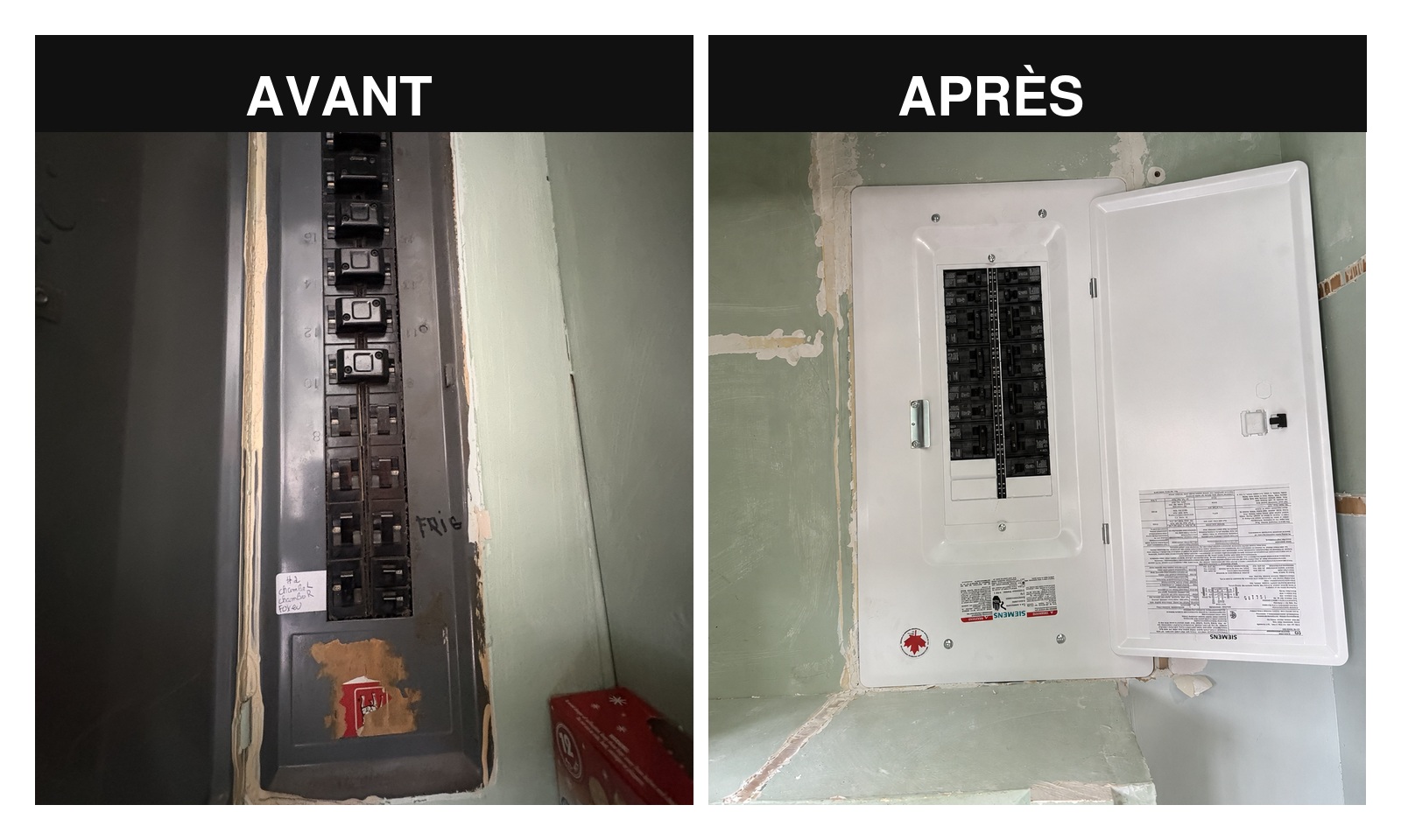 Remplacement d’un panneau Pushmatic par un panneau Siemens — Anjou